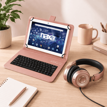 Naxa 10.1" Tablet with BT Keyboard, Case &amp; Headphone Rose Gold - Refurbished Jupiter Gear Home