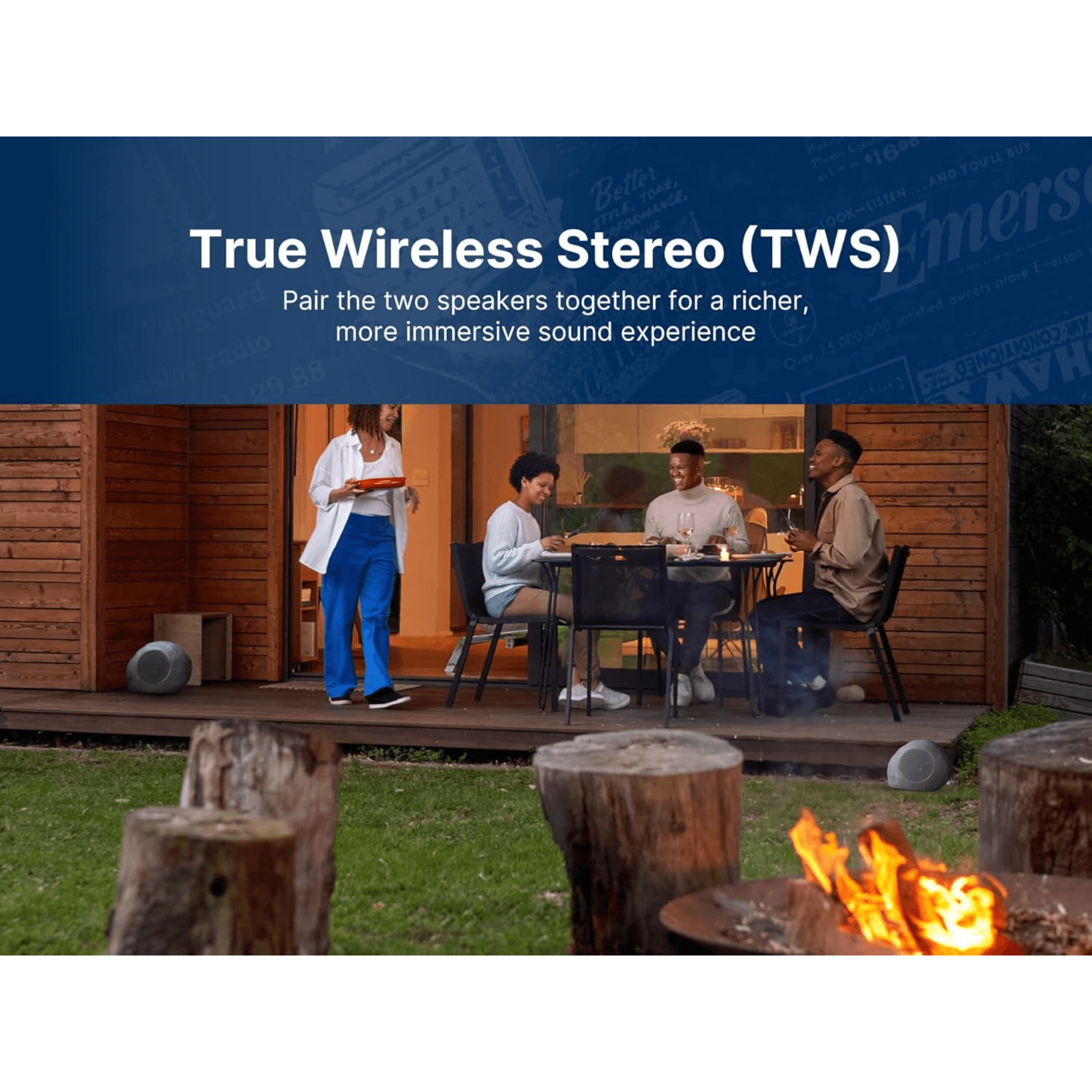 Emerson 1-Pair Mini Pebbles Duo Bluetooth Outdoor Speakers Jupiter Gear Home