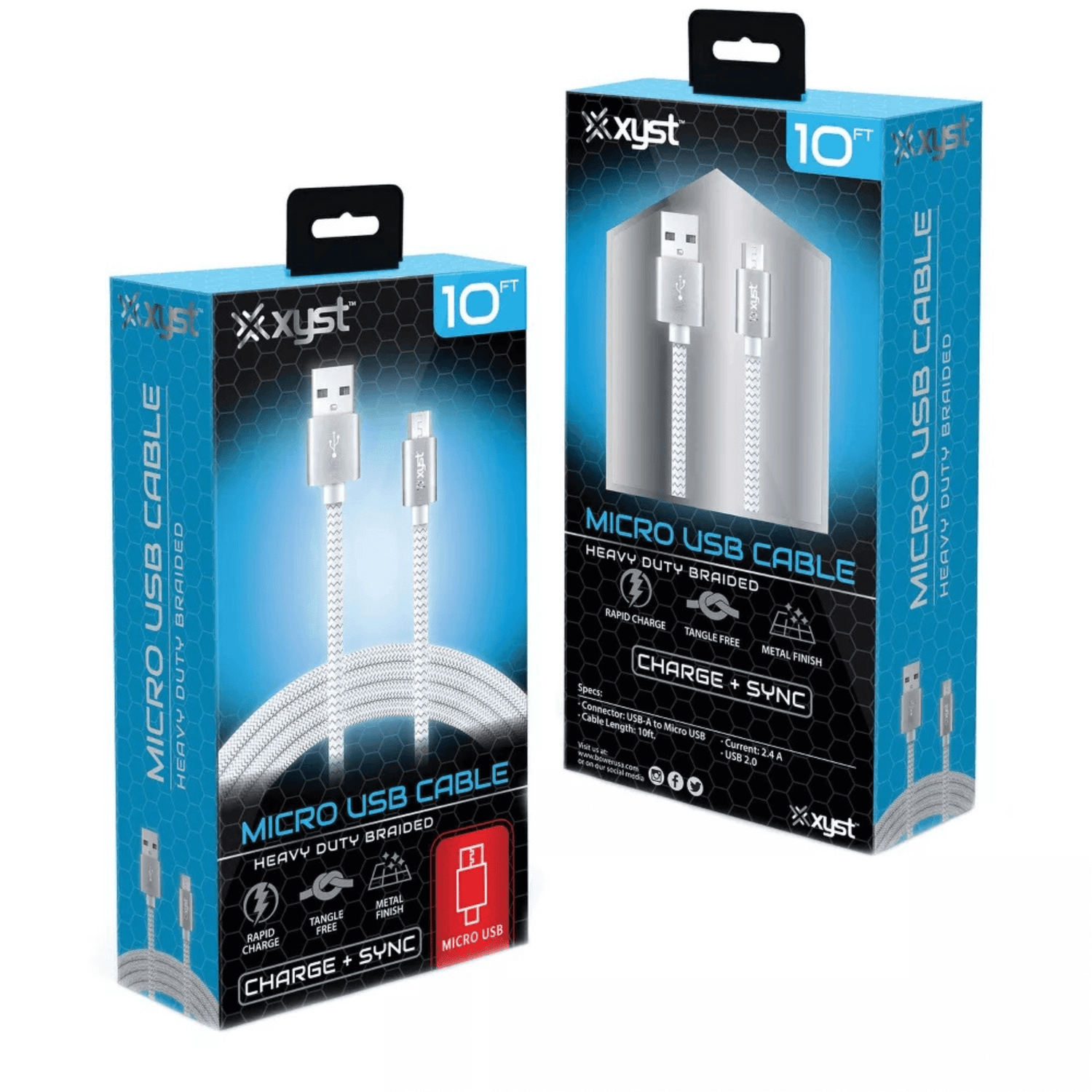 Xyst Charge and Sync USB to Micro USB Braided Cable 10Ft Jupiter Gear Home