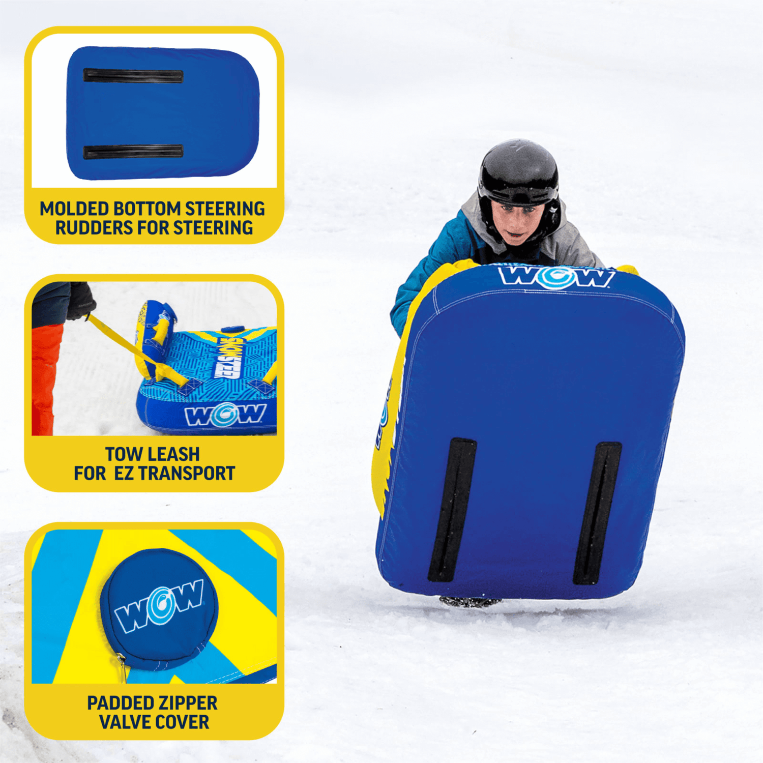WOW Watersports SnowSteer Snow Sled with Lying Position for Easy Sledding Jupiter Gear Home