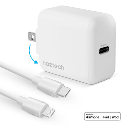 Naztech 20W PD Wall Charger + USB-C to Lightning 4ft Cable Jupiter Gear Home