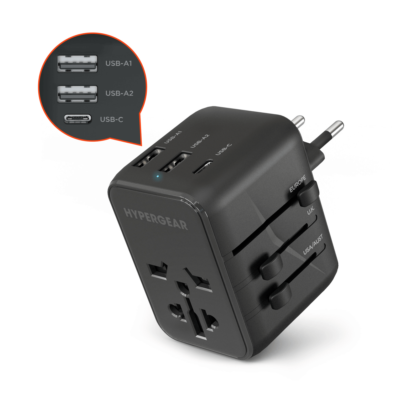 HyperGear WorldCharge Universal Travel Adapter with USB-C Jupiter Gear Home
