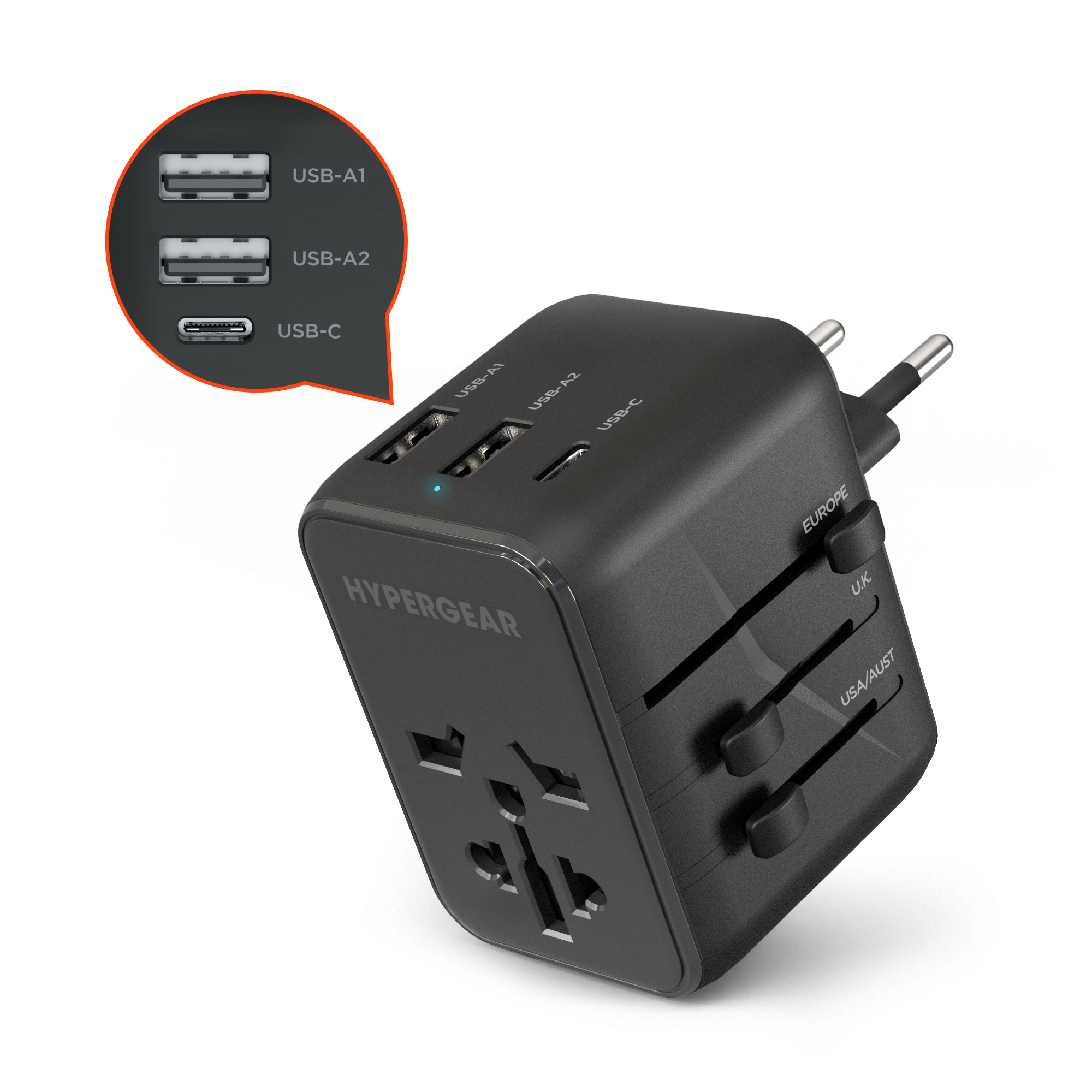 HyperGear WorldCharge Universal Travel Adapter with USB-C Jupiter Gear Home