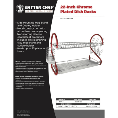 Better Chef 22" 2-Level Colored-Chrome-Plated S-Shaped Dish Rack Jupiter Gear Home