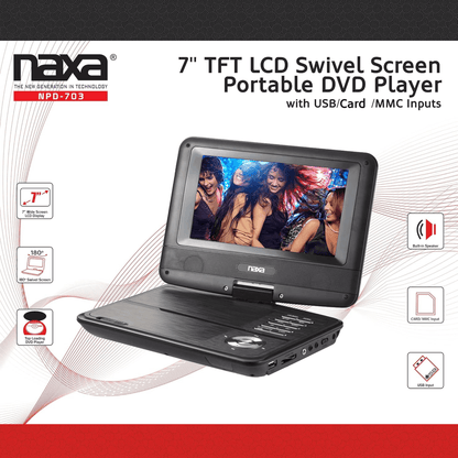 Naxa 7" TFT LCD Swivel Screen Portable DVD Player - Refurbished Jupiter Gear Home