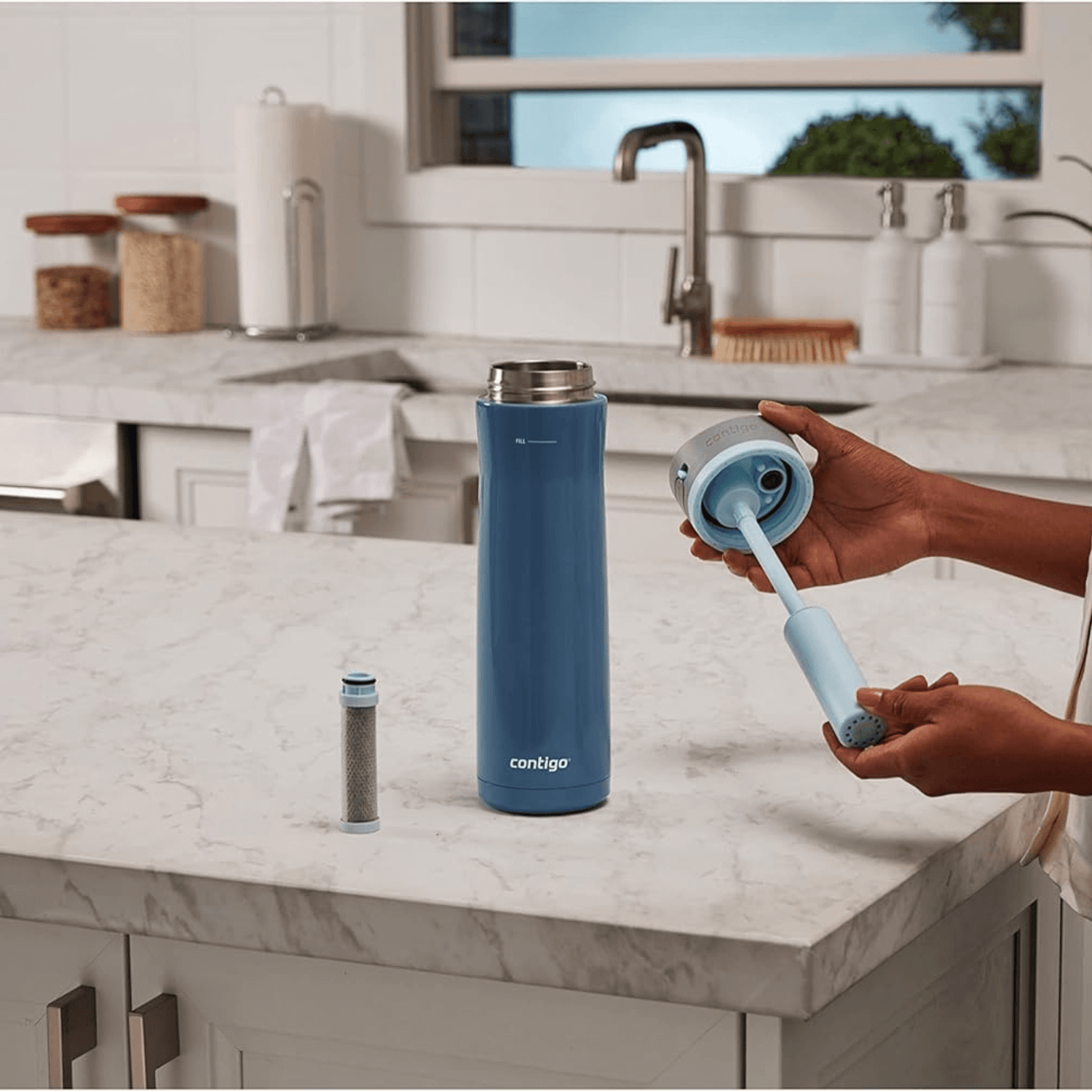 Contigo Wells Chill Stainless Steel 24oz Water Bottle with Autospout Straw Lid and Filter Jupiter Gear Home