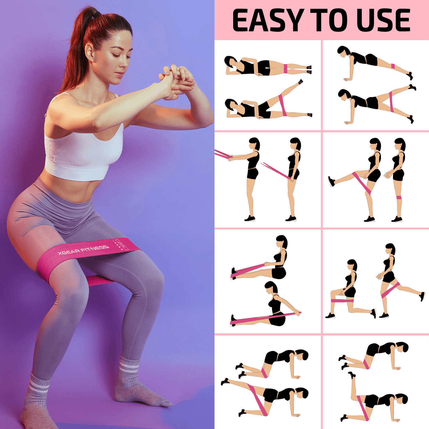 XGear Fitness Loop Resistance Band Set of 5 for Women with Carry Bag Jupiter Gear Home
