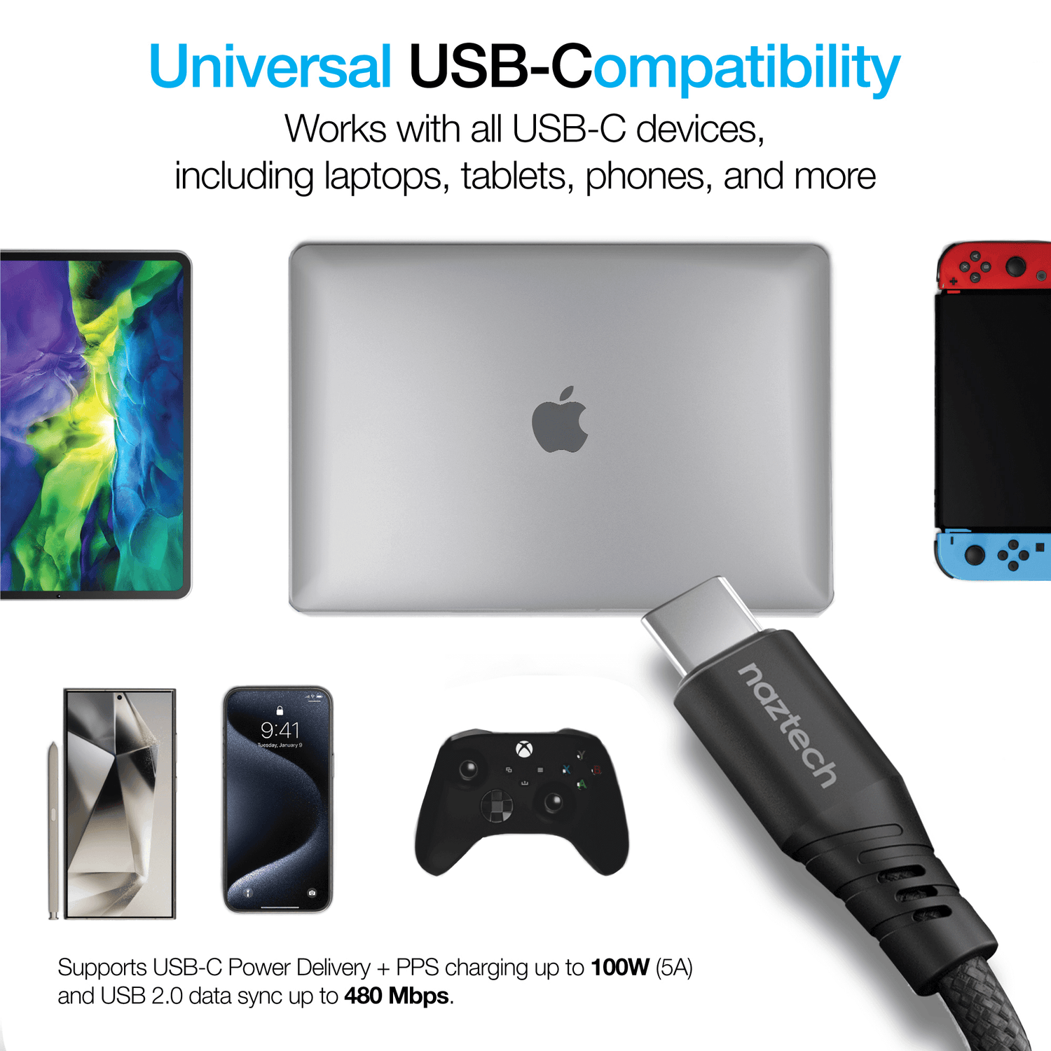 Naztech REcoil USB-C to USB-C Magnetic Cable 6ft Jupiter Gear Home