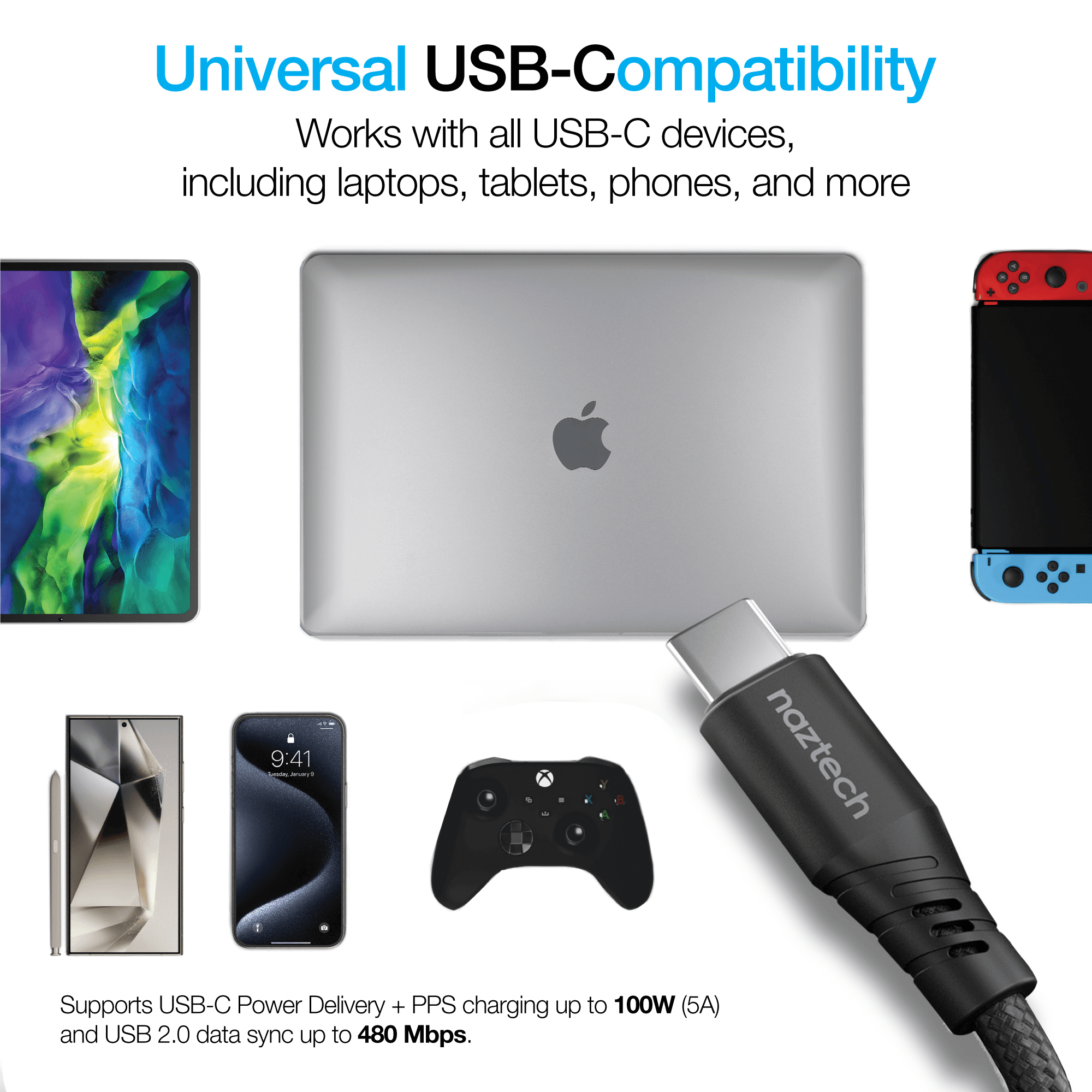 Naztech REcoil USB-C to USB-C Magnetic Cable 6ft Jupiter Gear Home
