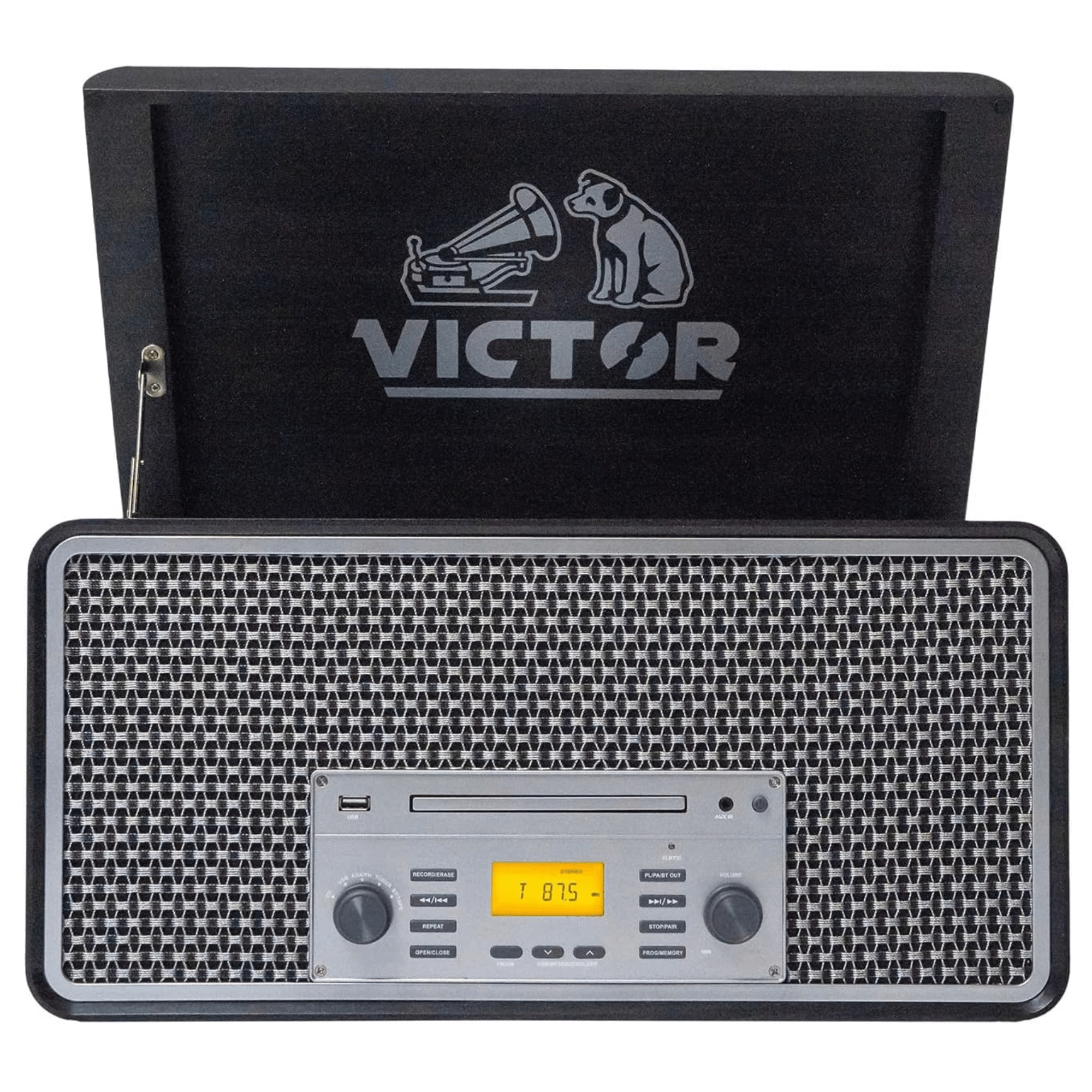 Victor Monument 8-in-1 Wood Music Center Graphite - Refurbished Jupiter Gear Home