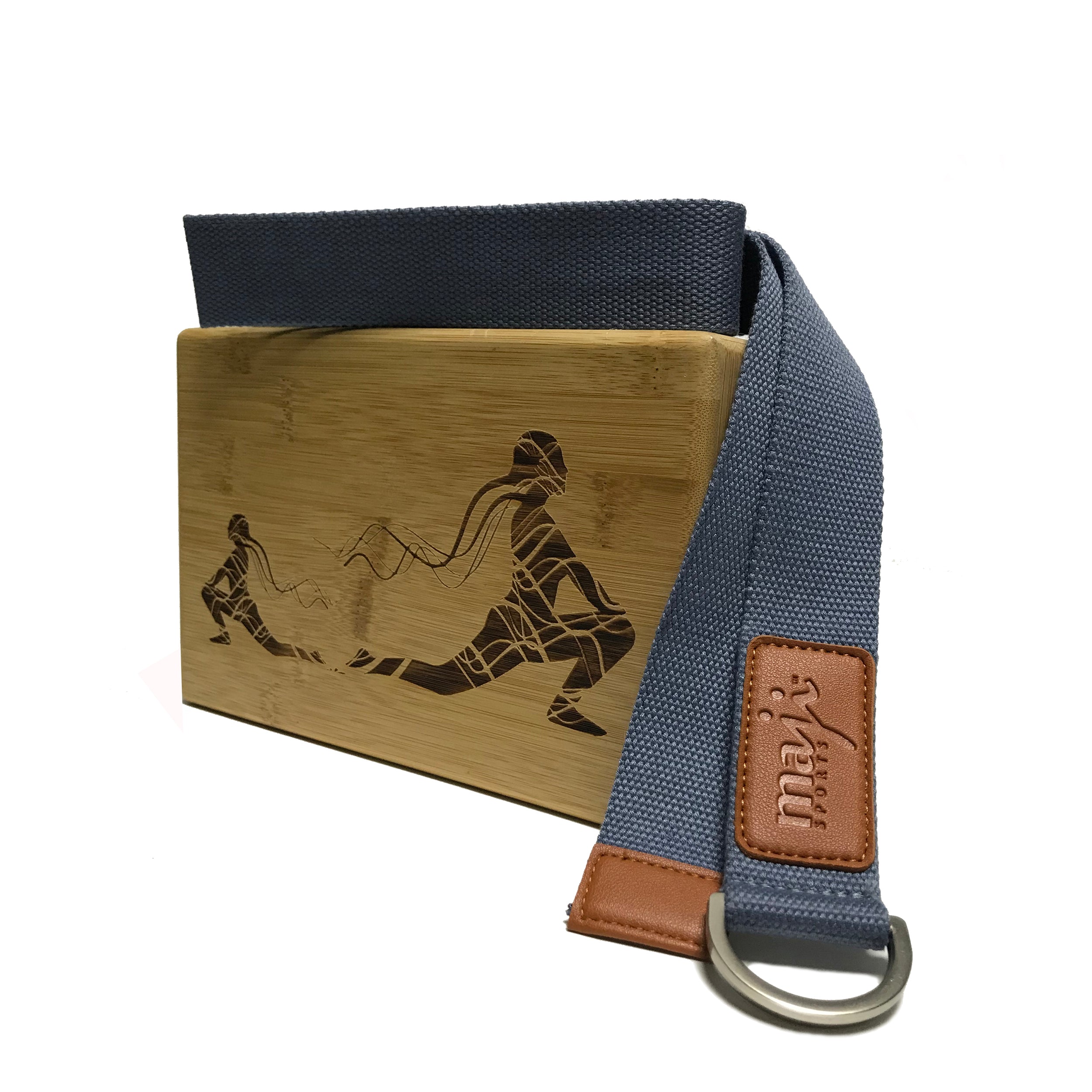 Maji Sports Laser Engraved Bamboo Yoga Block &amp; Strap Combo Jupiter Gear Home
