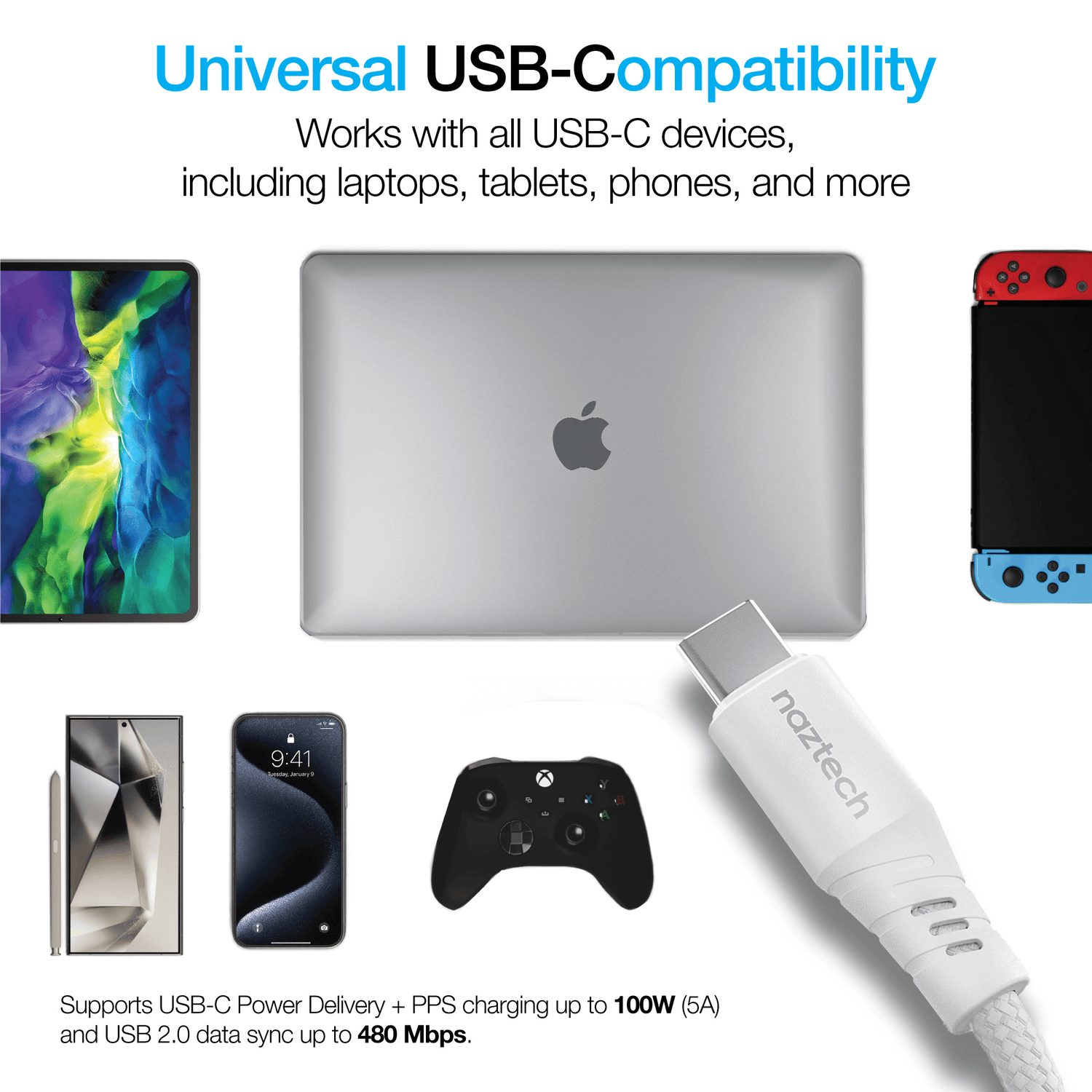 Naztech REcoil USB-C to USB-C Magnetic Cable 6ft Jupiter Gear Home