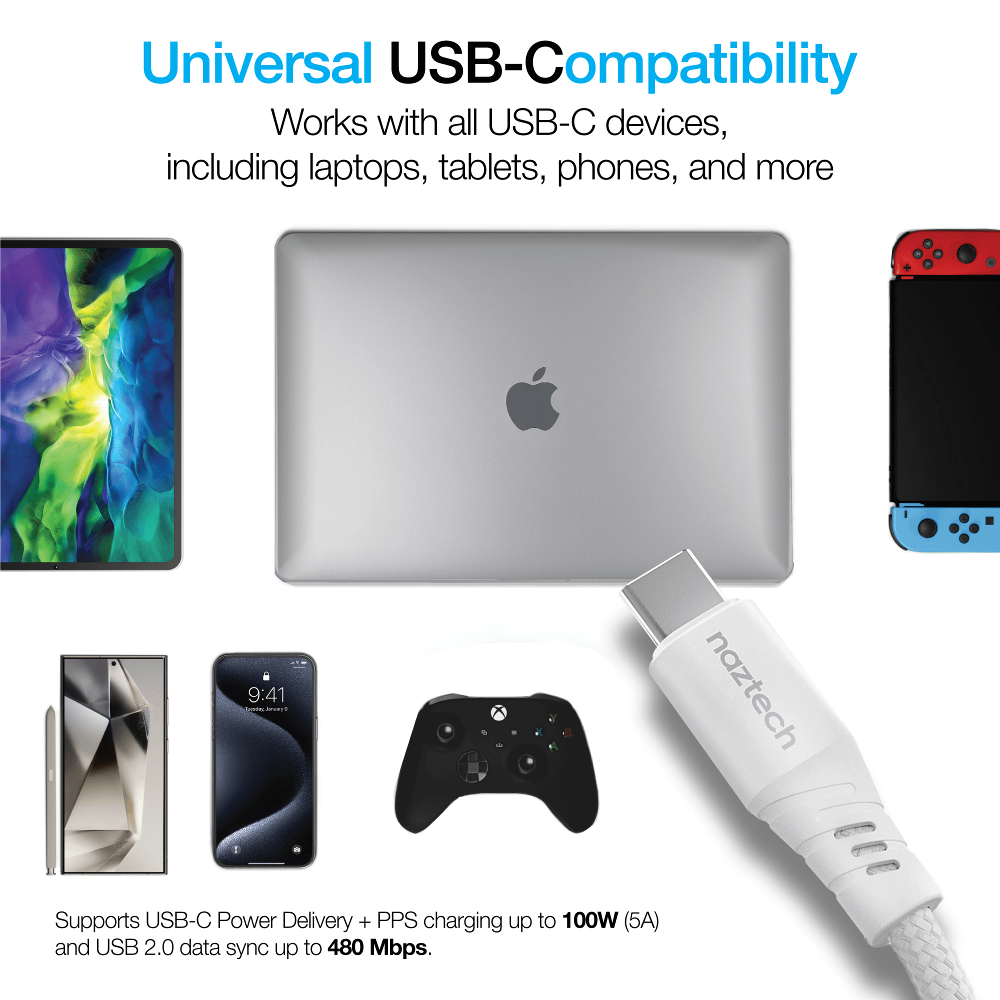 Naztech REcoil USB-C to USB-C Magnetic Cable 6ft Jupiter Gear Home