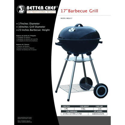 Better Chef 17" Portable Charcoal Barbecue Grill Jupiter Gear Home