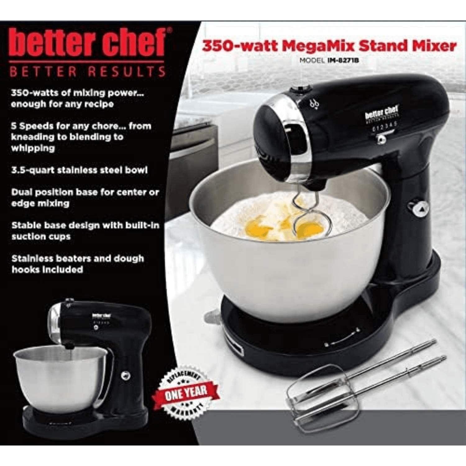 Better Chef 350W Classic Stand Mixer with Stainless Steel Bowl Jupiter Gear Home