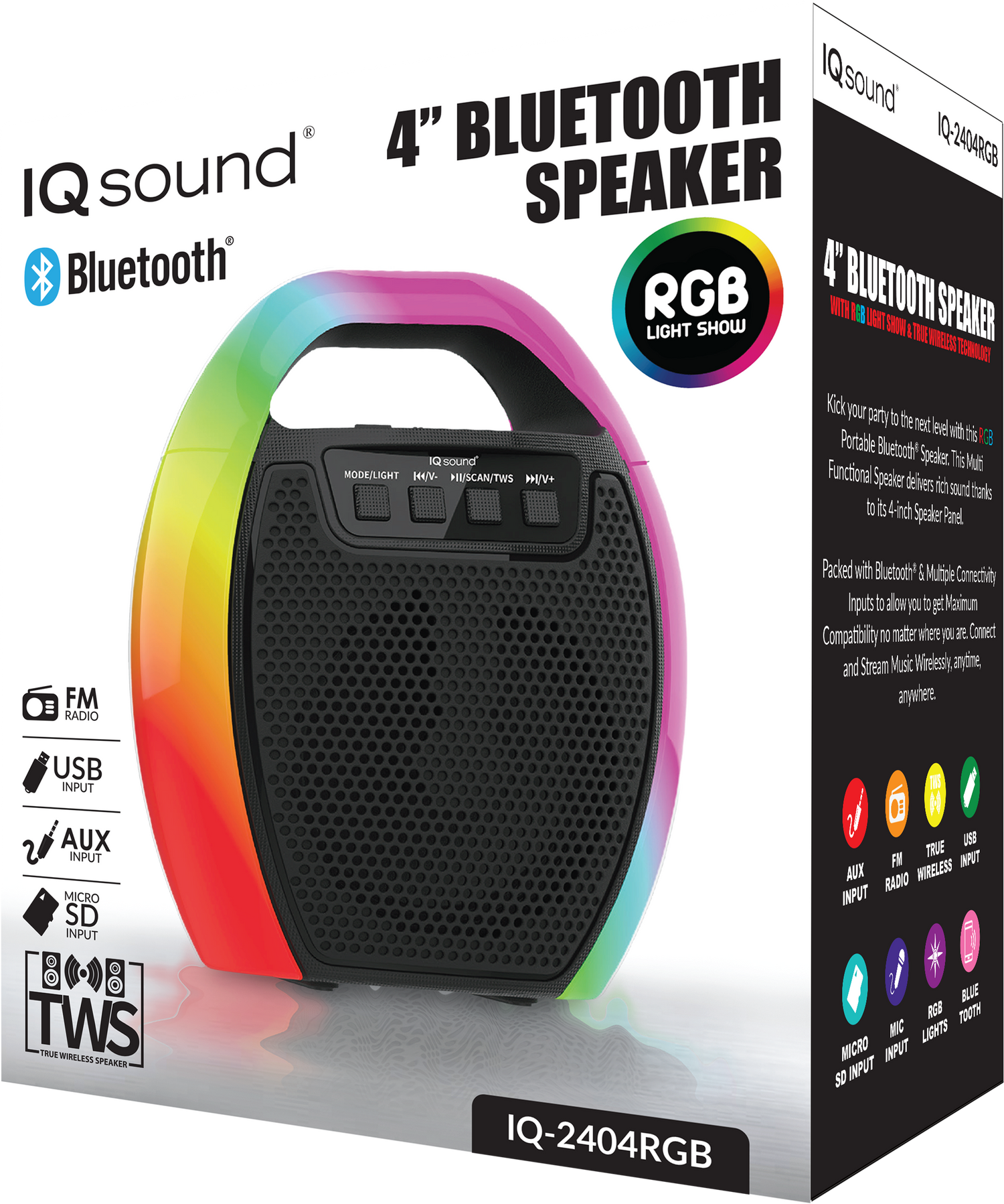 Supersonic 4" Portable Bluetooth Speaker with RGB Handle with FM Radio &amp; TWS (IQ-2404RGB) Jupiter Gear Home