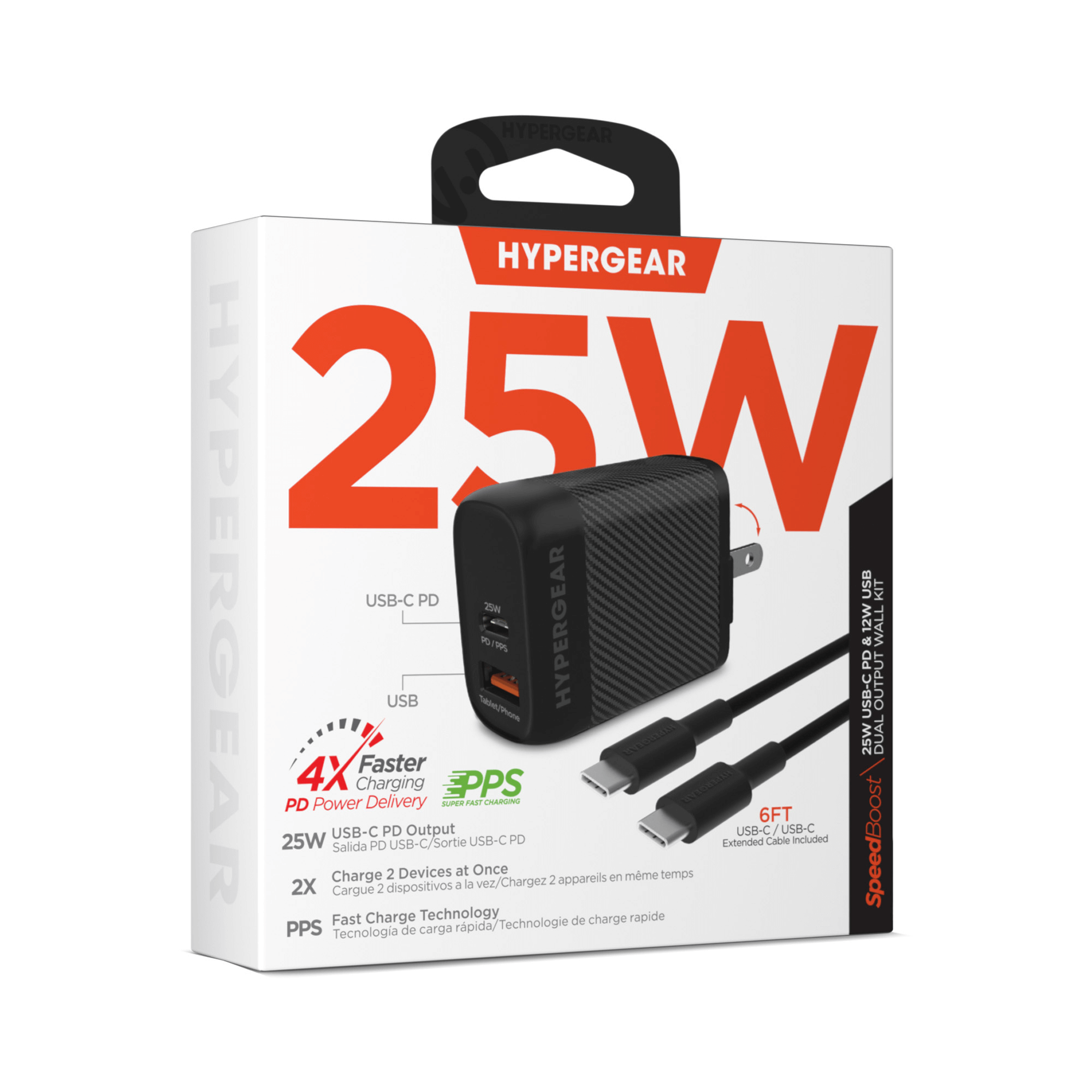 HyperGear SpeedBoost 25W USB-C PD + 12W USB Fast Wall Charger with PPS and 6ft USB-C Cable Jupiter Gear Home