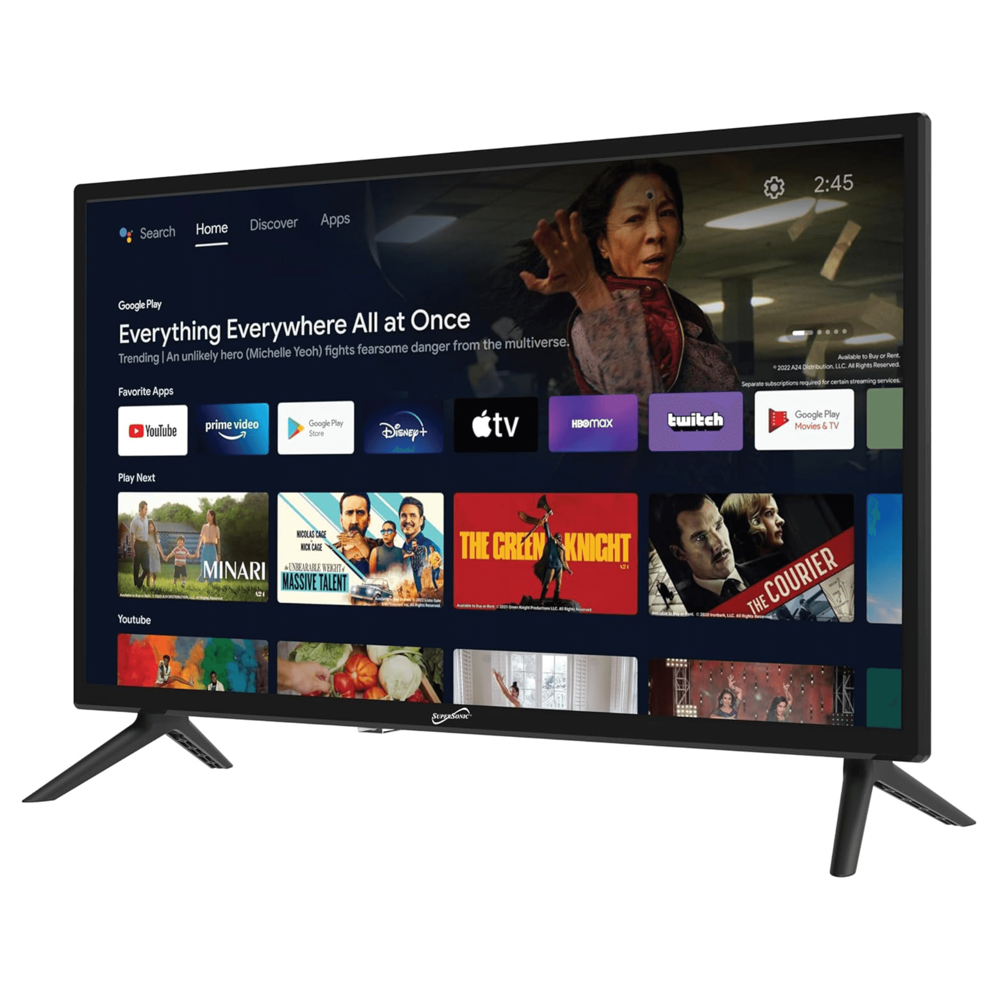 Supersonic 24-inch DLED Smart HDTV with Google Assistant ATSC and NTSC System ACDC Compatible Jupiter Gear Home