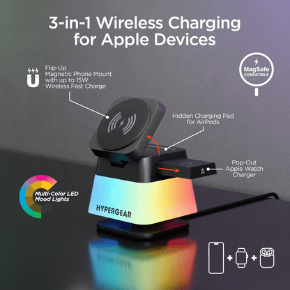HyperGear PowerFold Cube RGB 3-in-1 Wireless Charging Stand Jupiter Gear Home