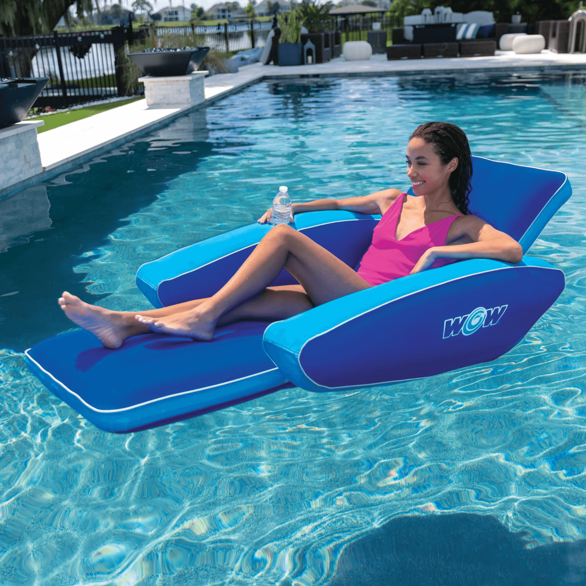 WOW Watersports Modern Lounger Pool Float with Cup Holder and Reclining Back Jupiter Gear Home