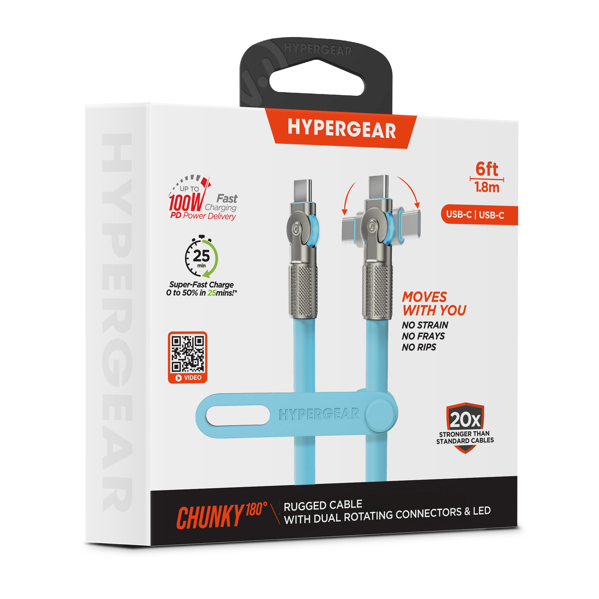 HyperGear Chunky180° 100W USB-C to USB-C Rugged Fast Charge Cable 6ft Jupiter Gear Home