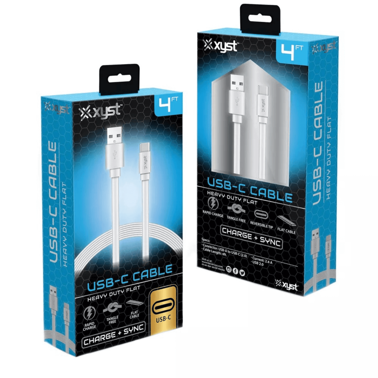 Xyst Charge and Sync USB to USB-C Flat Cable 4Ft Jupiter Gear Home