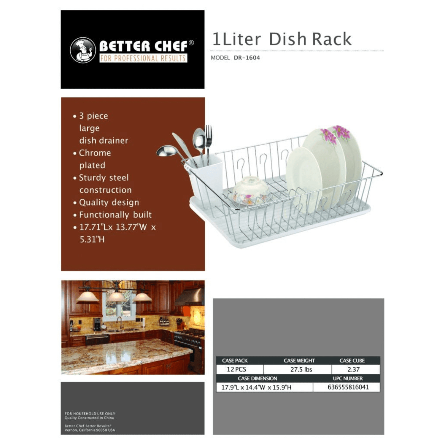 Better Chef 16" Chrome-Plated Metal Dish Rack with Drain Tray Jupiter Gear Home