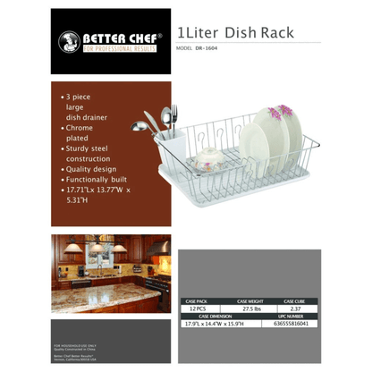 Better Chef 16" Chrome-Plated Metal Dish Rack with Drain Tray Jupiter Gear Home