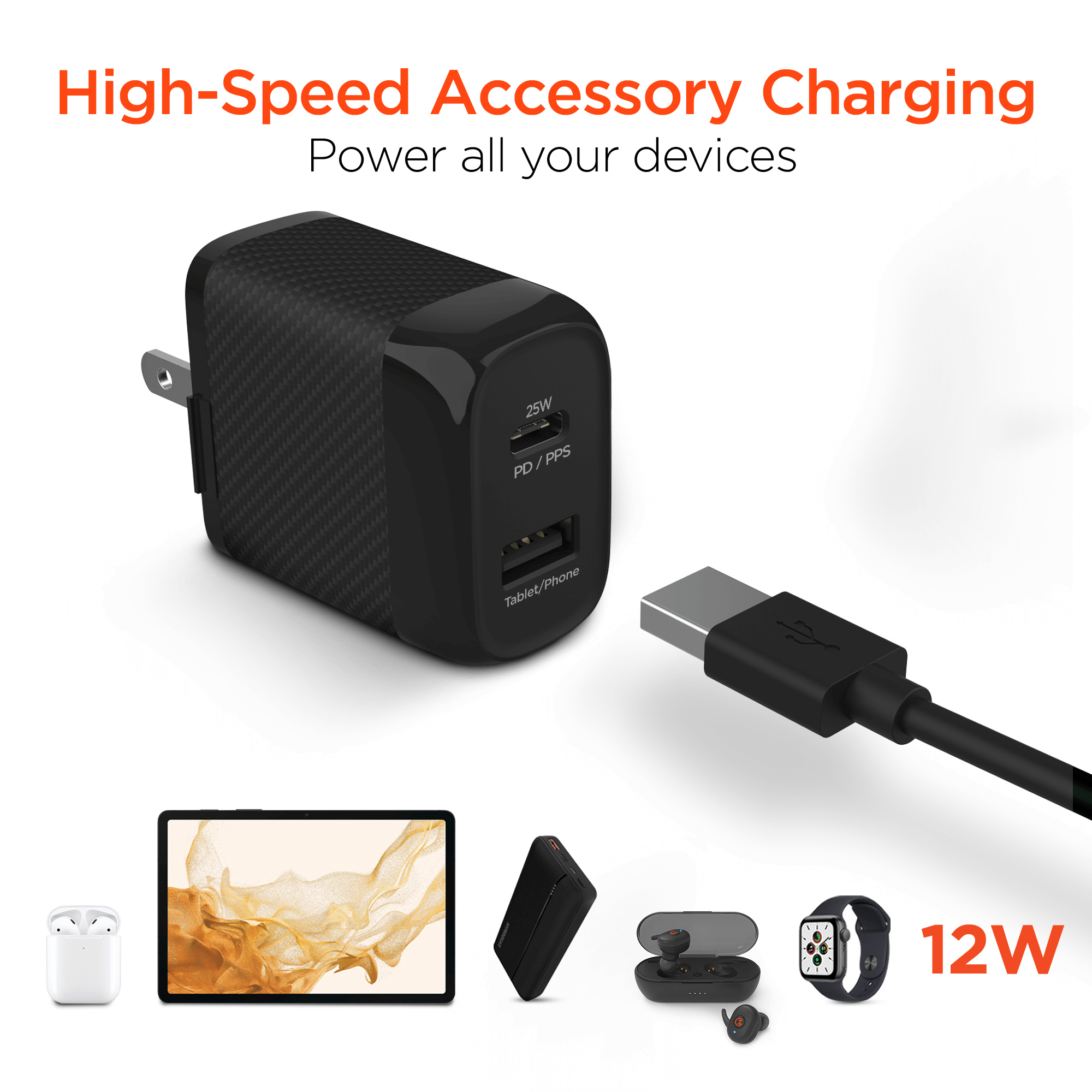 HyperGear SpeedBoost 25W USB-C PD + 12W USB Fast Wall Charger with PPS Jupiter Gear Home