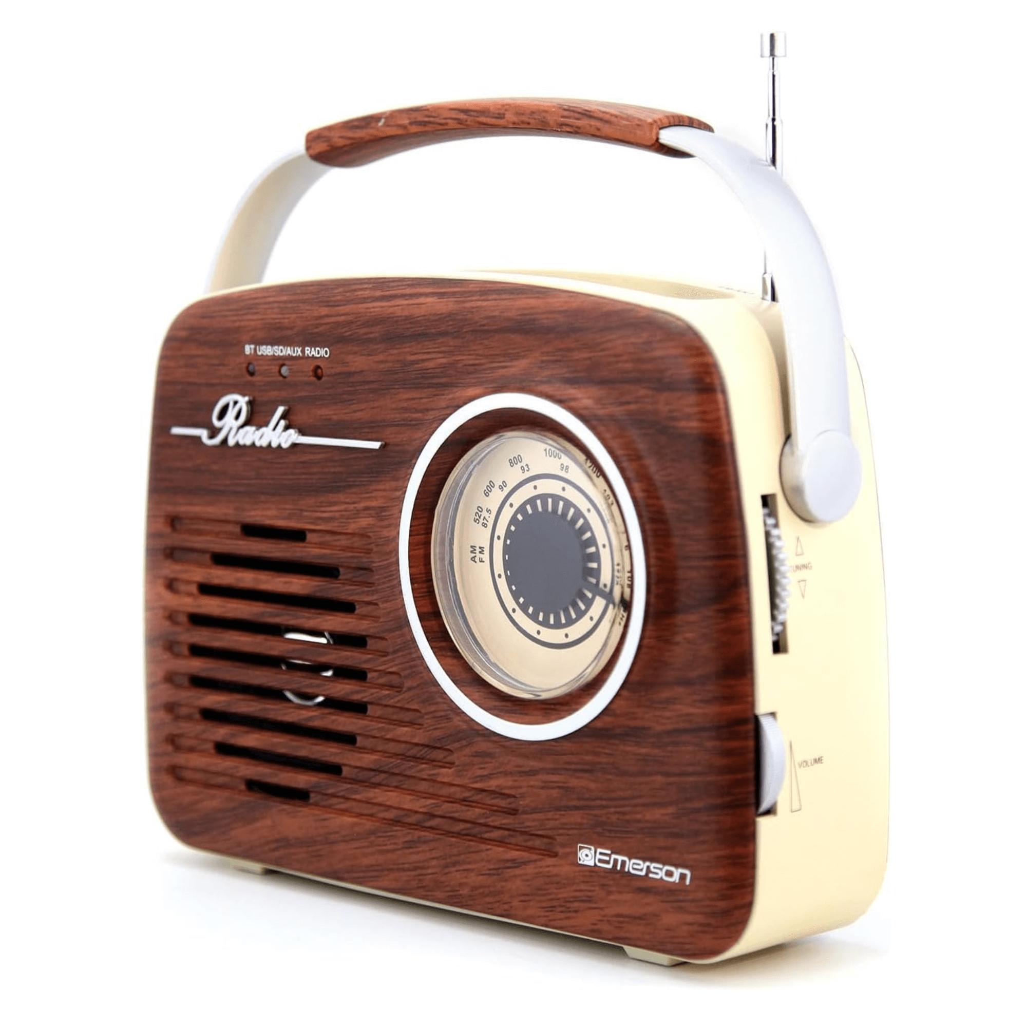 Emerson Portable Retro Radio with Built-In Rechargeable Battery and Memory Set Jupiter Gear Home