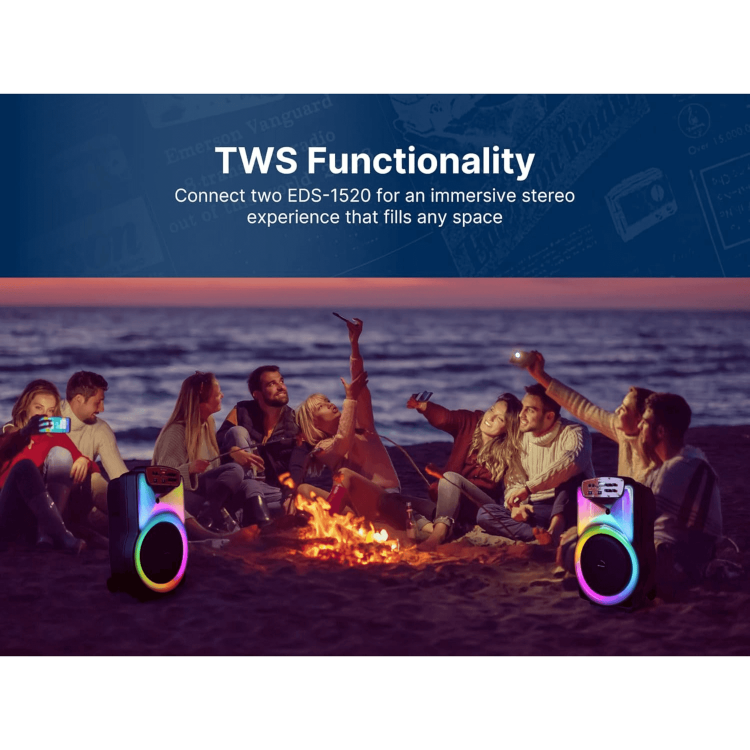 Emerson Portable Bluetooth 15" Party Speaker with Flame Lighting Jupiter Gear Home