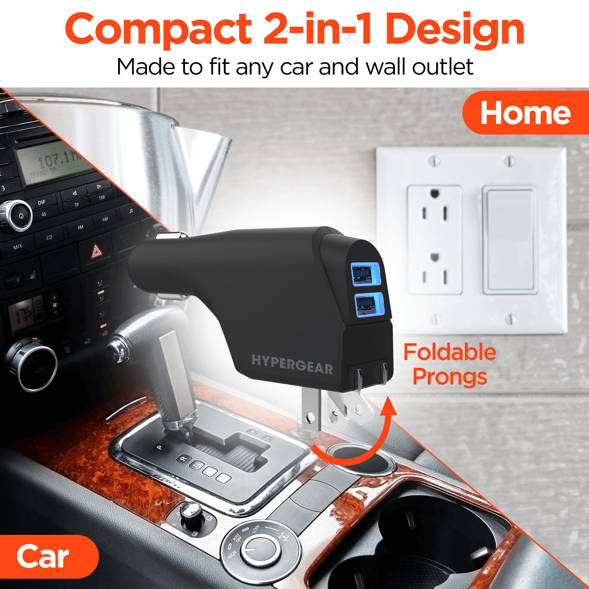 HyperGear Hybrid 2.1A Dual USB Car/Wall Charger Jupiter Gear Home