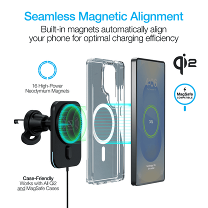 Naztech MagLock CAR 15W Magnetic Wireless Fast Charging Vent Mount with Qi2 Jupiter Gear Home