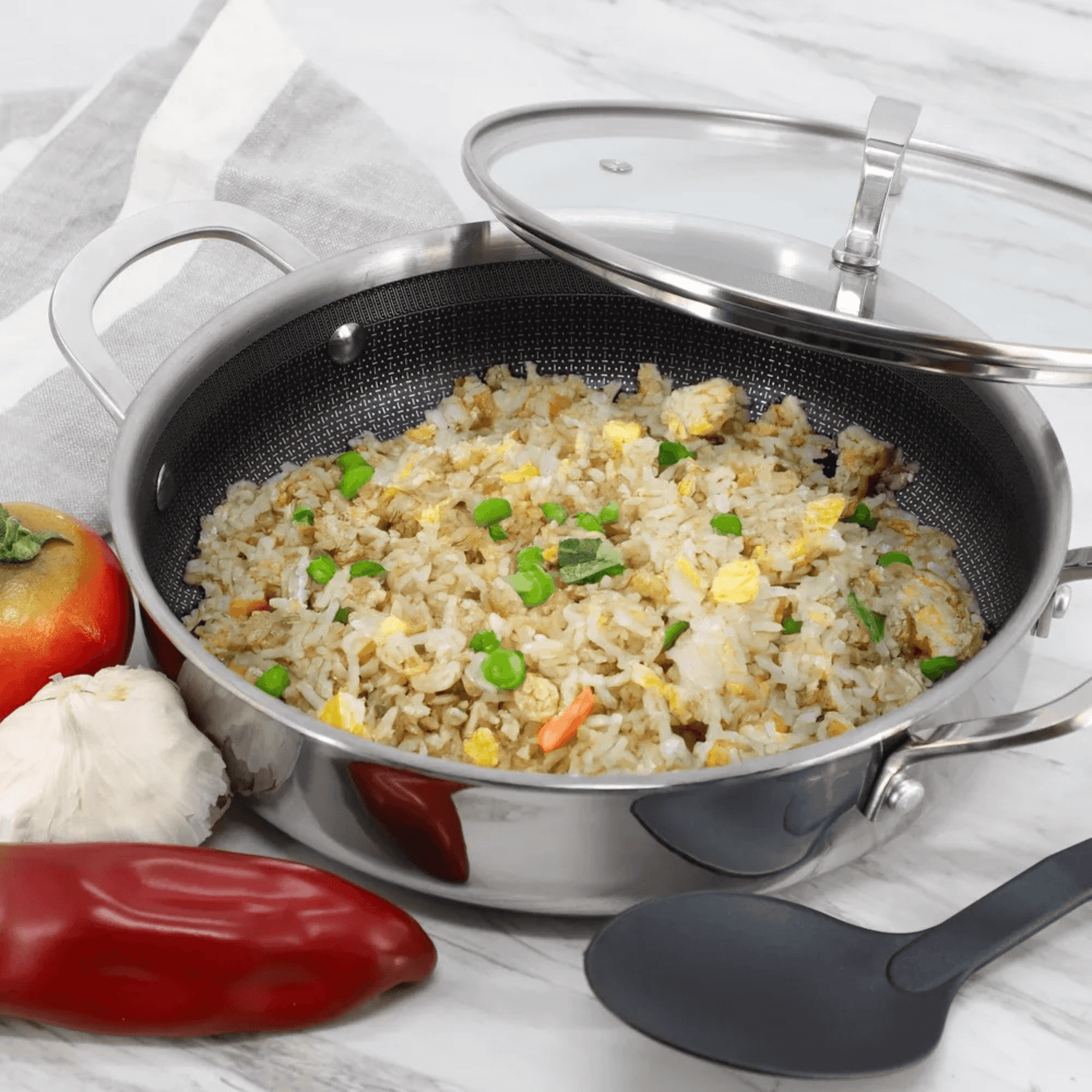 Better Chef 10-Inch 3-Ply Stainless Steel Nonstick Deep Fry Pan with Lid Jupiter Gear Home