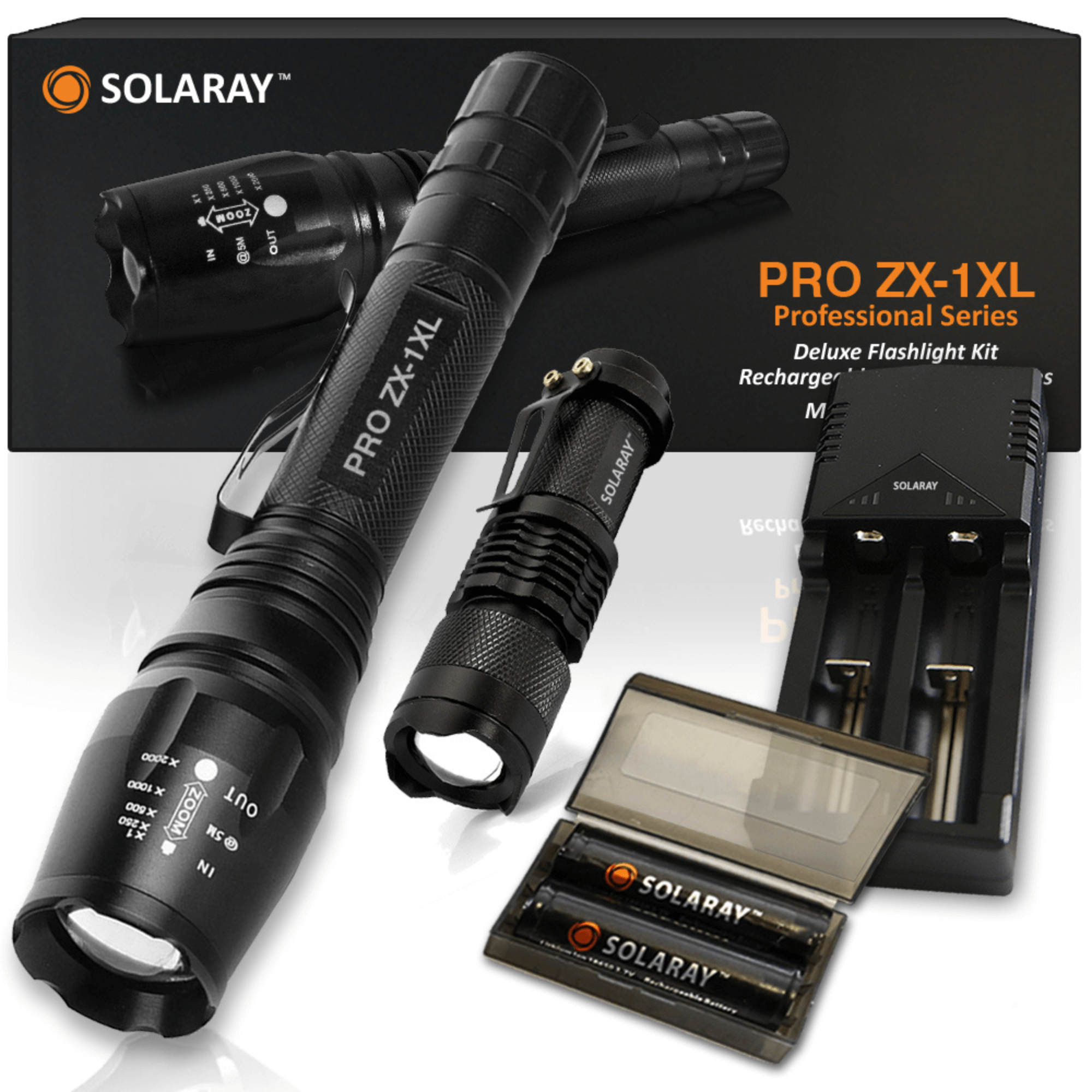 Solaray ZX-1XL 18650 LED Tactical Flashlight Kit Jupiter Gear Home