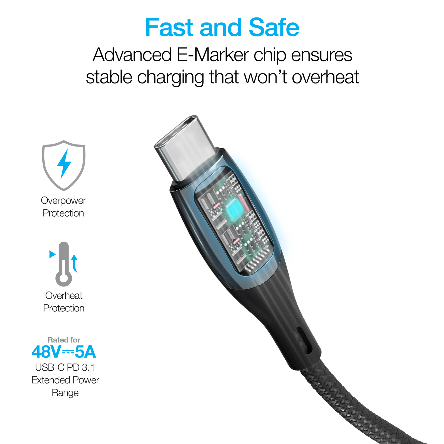 Naztech DigiWATT USB-C to USB-C Digital LED Cable 12ft Jupiter Gear Home