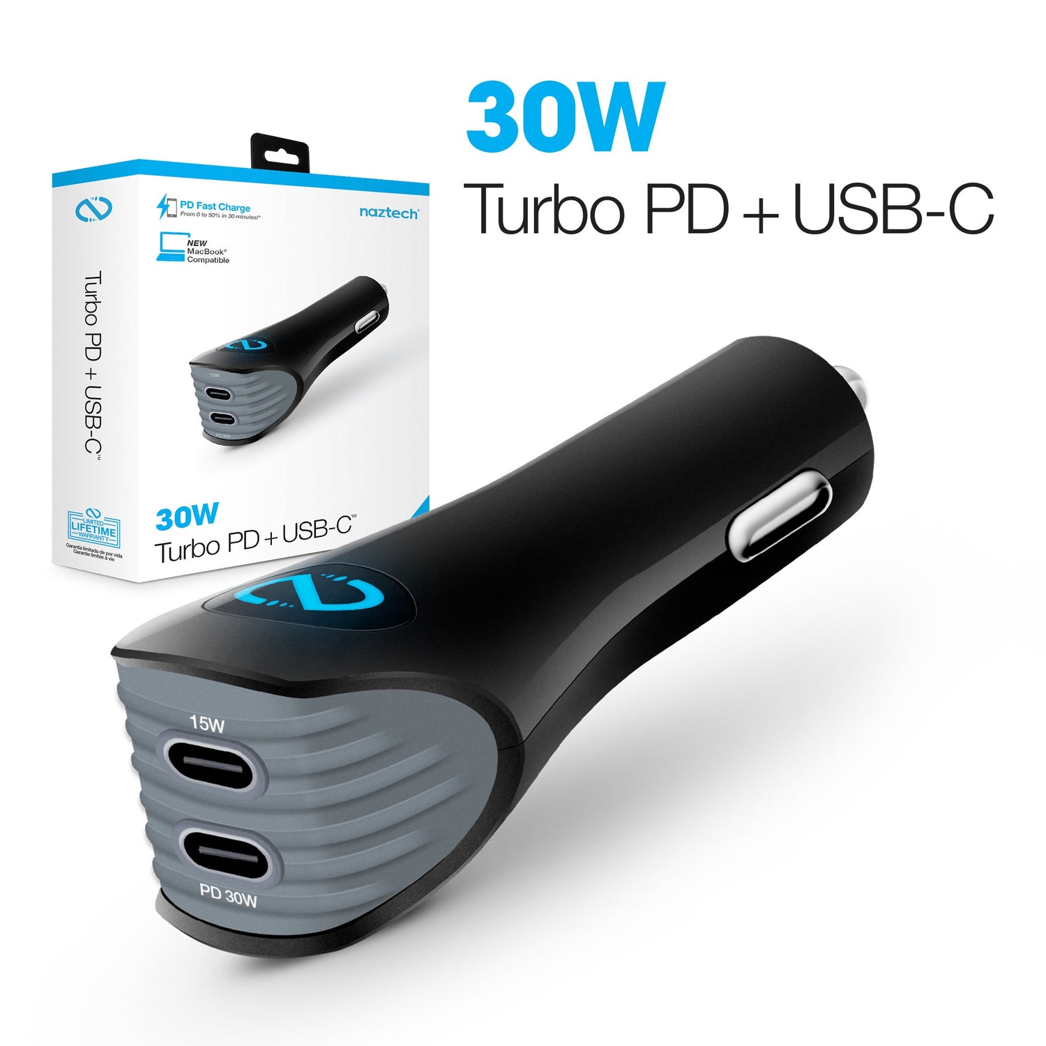 Naztech Turbo 30W USB-C PD + USB-C Car Charger Jupiter Gear Home