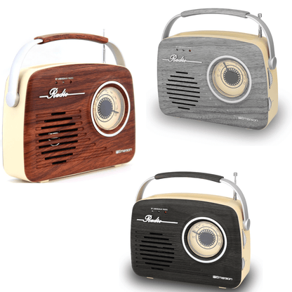 Emerson Portable Retro Radio with Built-In Rechargeable Battery and Memory Set Jupiter Gear Home