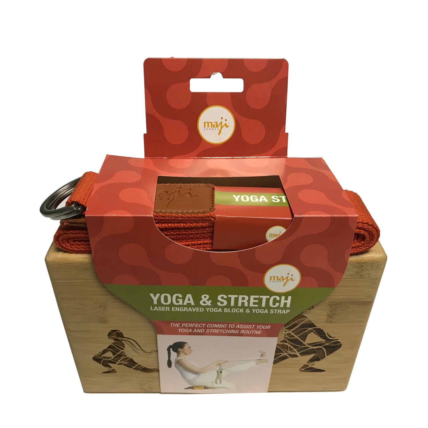 Maji Sports Laser Engraved Bamboo Yoga Block &amp; Strap Combo Jupiter Gear Home