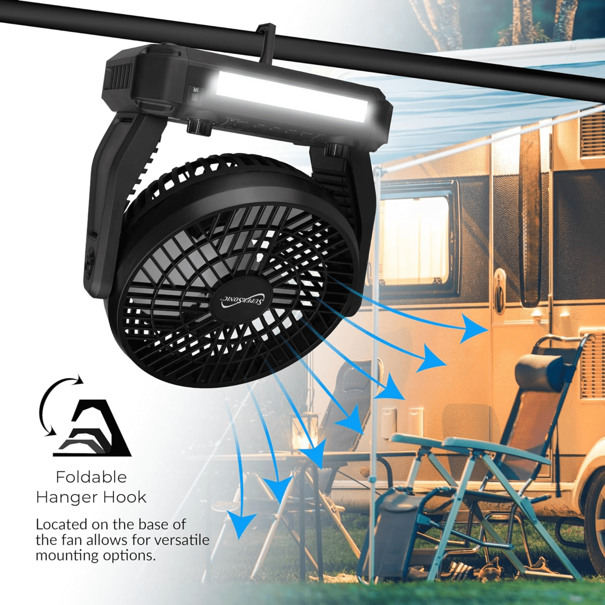 Supersonic Solar-Powered BT Speaker with FM Radio, LED Flashlight, and Fan Jupiter Gear Home