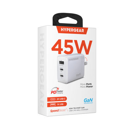 HyperGear SpeedBoost 45W USB-C PD Tri-Port GaN Fast Wall Charger with PPS Jupiter Gear Home
