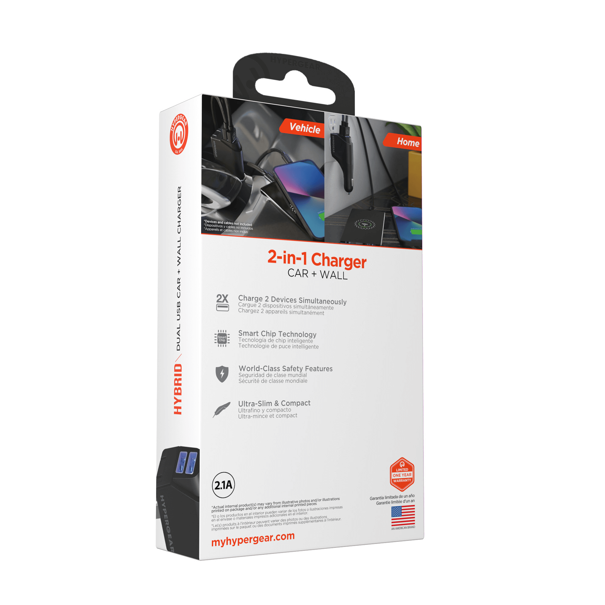HyperGear Hybrid 2.1A Dual USB Car/Wall Charger Jupiter Gear Home
