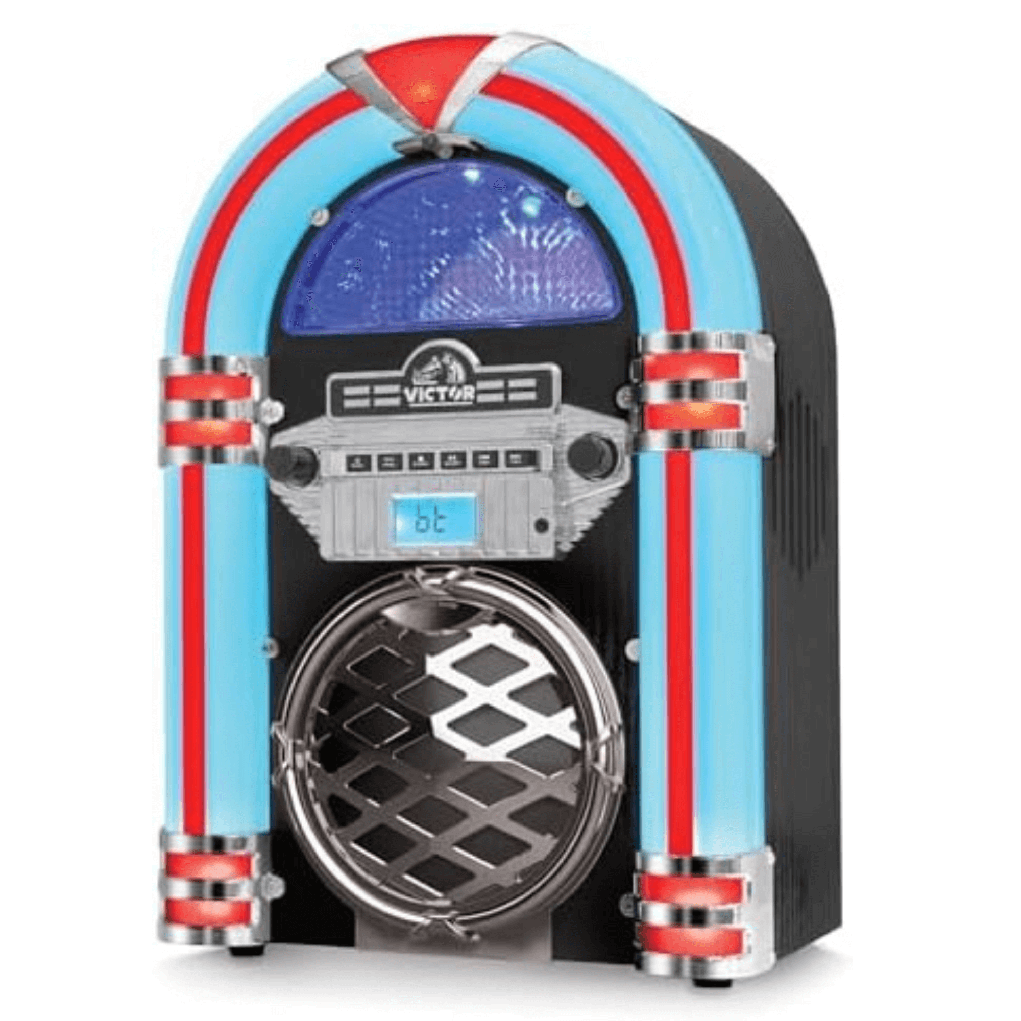Victor Broadway II Desktop CD Jukebox with Multi-Color LED Lighting and FM Radio Jupiter Gear Home