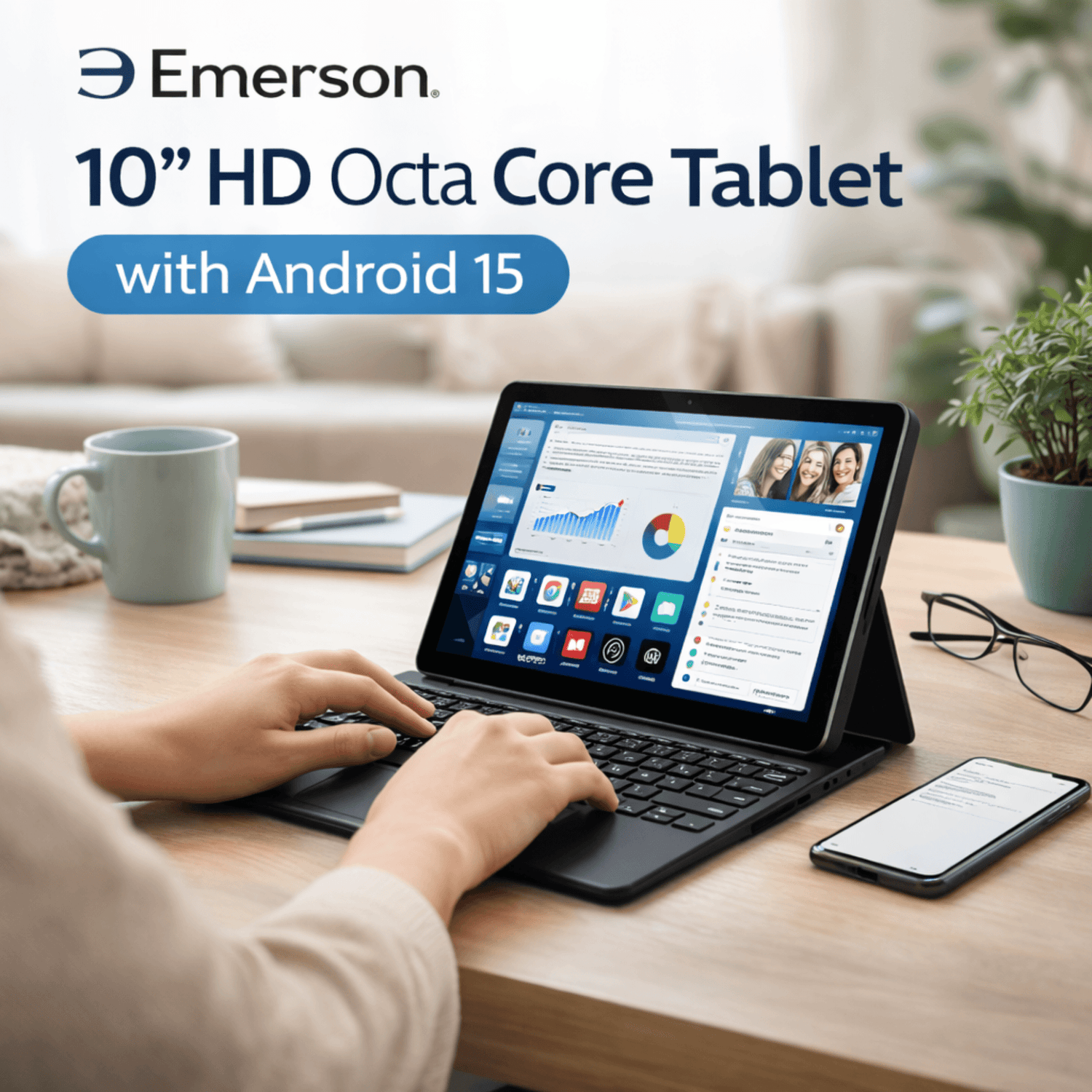 Emerson 10" HD Octa Core Tablet with Android 15 - Refurbished Jupiter Gear Home
