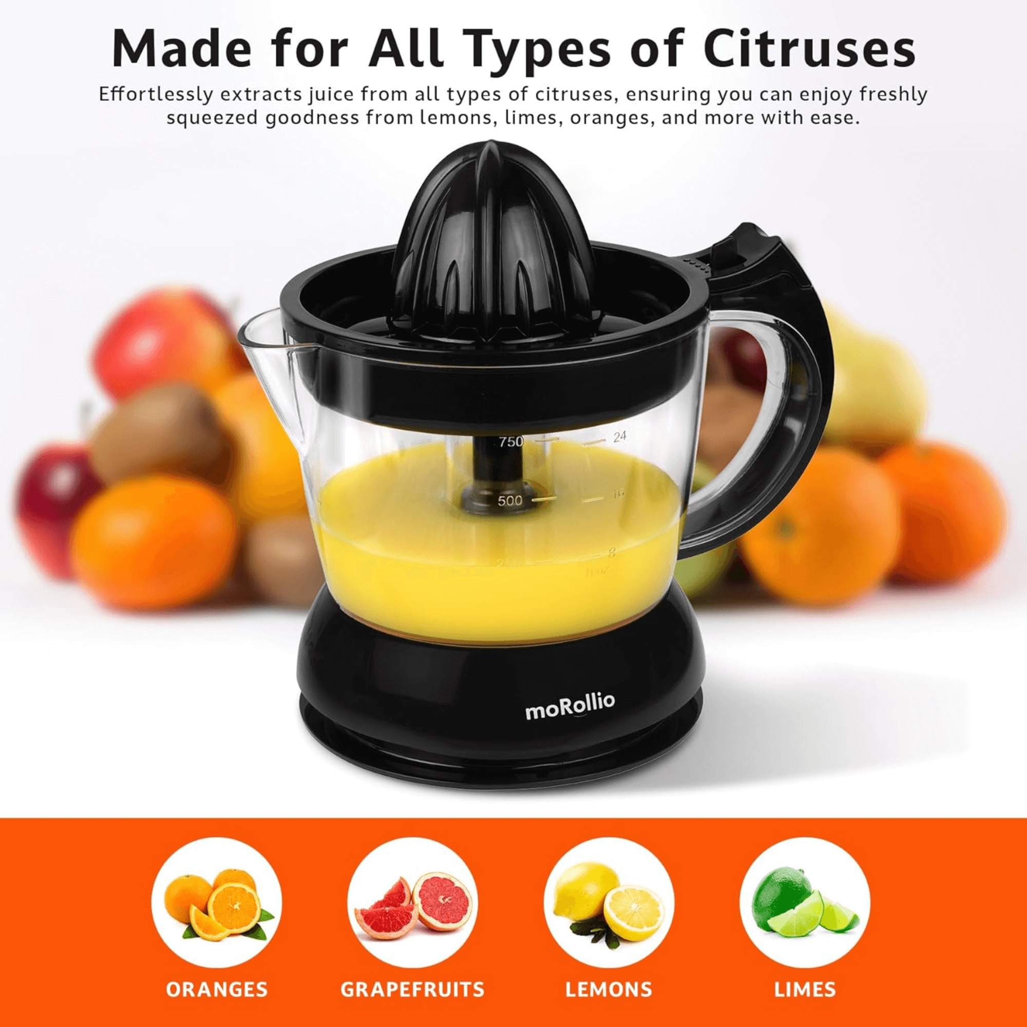 moRollio Compact 24oz Electric Citrus Juicer Jupiter Gear Home