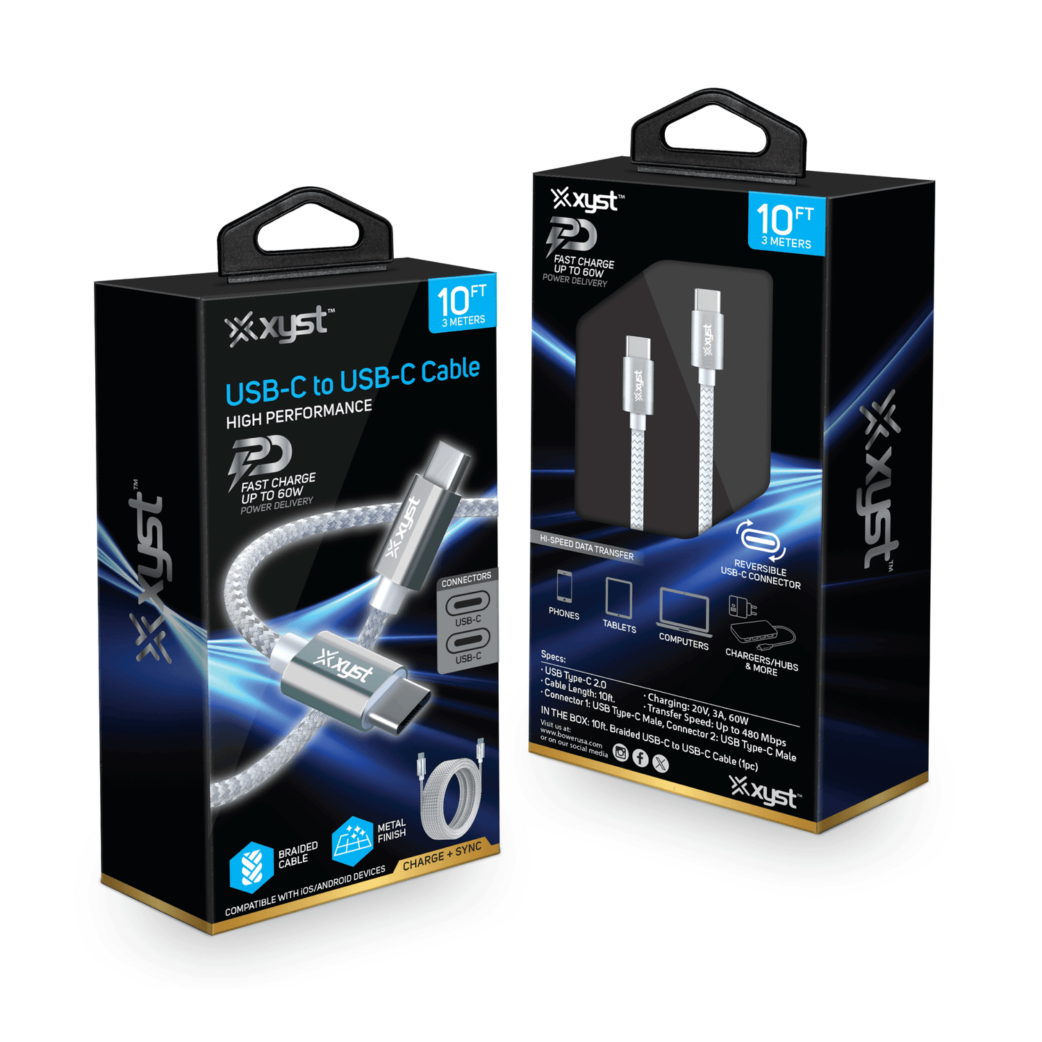 Xyst Braided USB-C to USB-C Charge and Sync Cable 10Ft Jupiter Gear Home