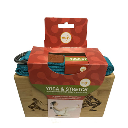 Maji Sports Laser Engraved Bamboo Yoga Block &amp; Strap Combo Jupiter Gear Home