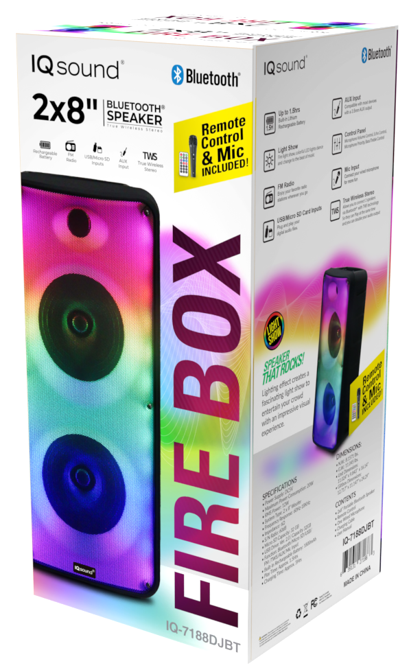 Supersonic 2 x 8" Bluetooth Speaker FIRE BOX with FM Radio and Remote Control Jupiter Gear Home