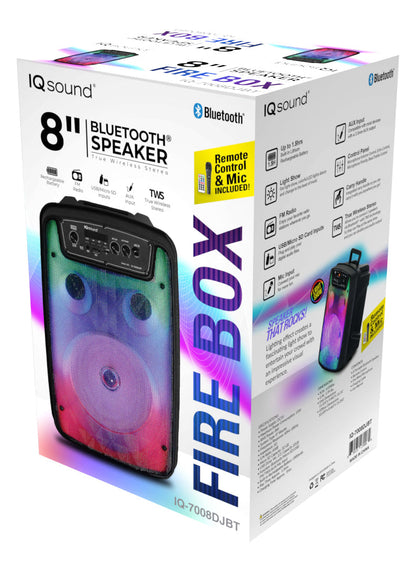 Supersonic 8" Bluetooth Speaker FIRE BOX with TWS &amp; LED Color Lights to Beat (IQ-7008DJBT) Jupiter Gear Home