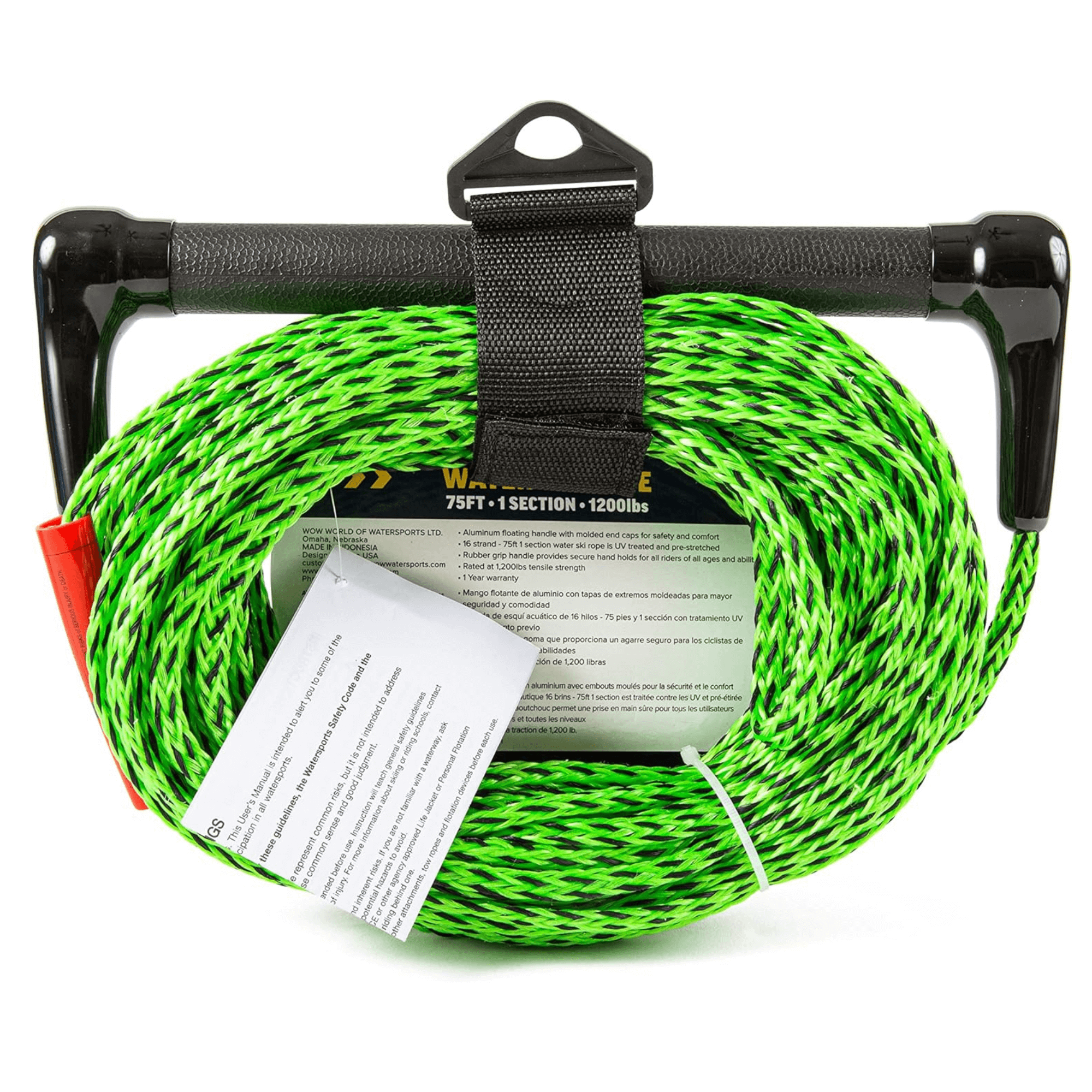 WOW Watersports 75ft 1-Section Tow Rope with Rubber Handle Jupiter Gear Home